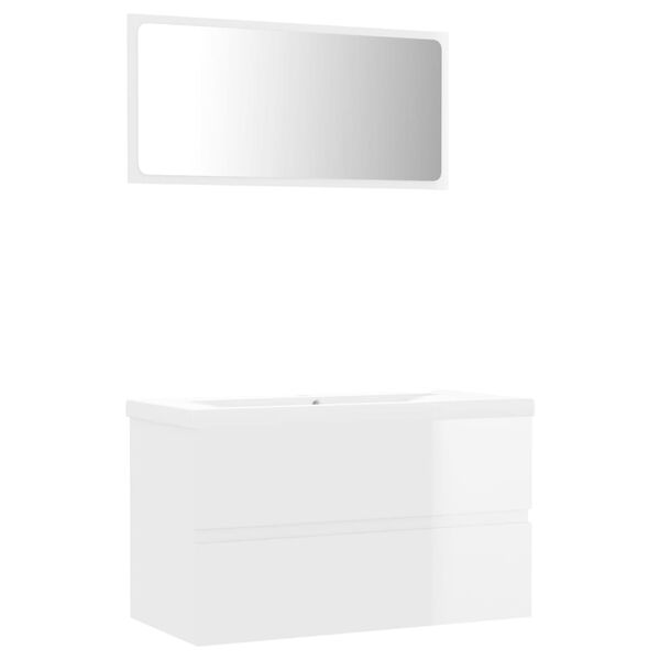 vidaXL Bathroom Furniture Set High Gloss White Engineered Wood