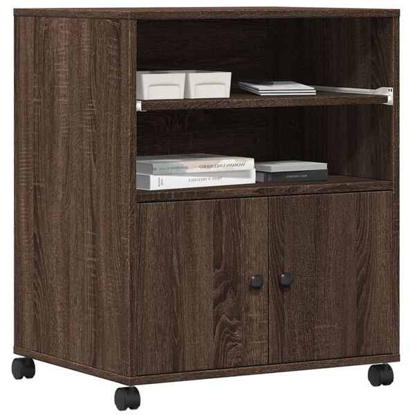 vidaXL Printer Stand with Wheels Brown Oak 60x48x74 cm