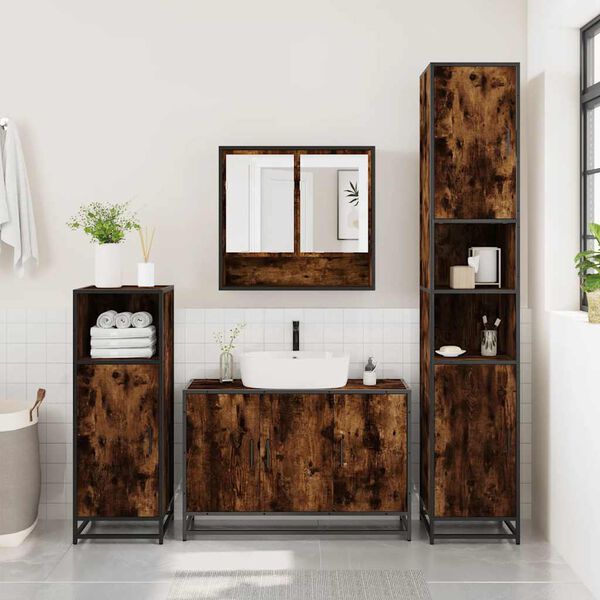 vidaXL 3 Piece Bathroom Furniture Set Smoked Oak Engineered Wood