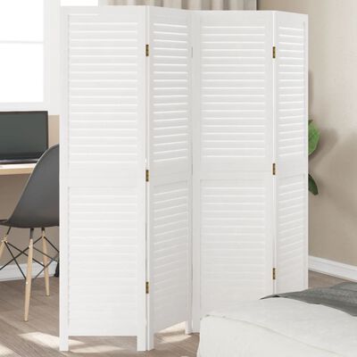 vidaXL Room Divider 4 Panels White Solid Wood Paulownia