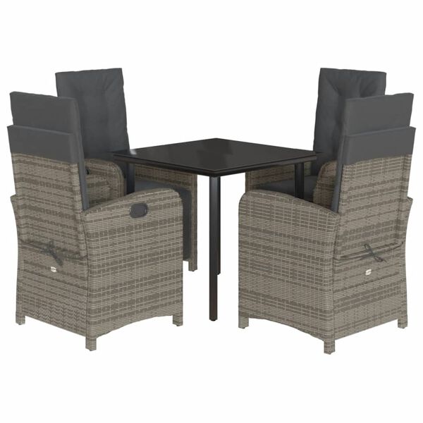 vidaXL 5 Piece Garden Dining Set with Cushions Grey Poly Rattan