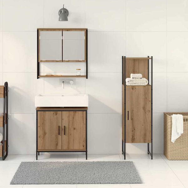 vidaXL Bathroom Furniture Set with Shelf 3 pcs Brown Engineered wood