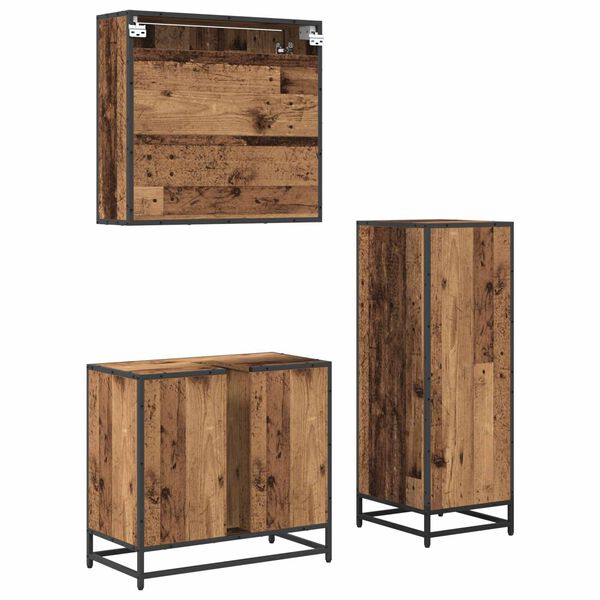 vidaXL Bathroom Furniture Set with Door 3 pcs Old Wood Engineered Wood
