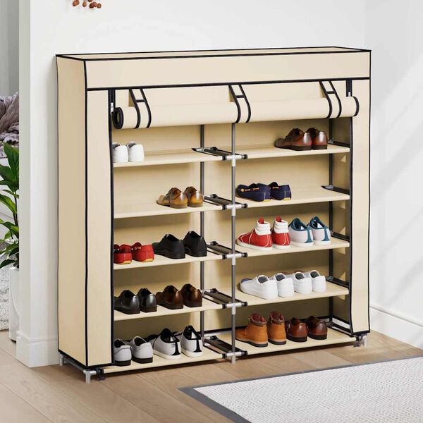 vidaXL Shoe Cabinet with Cover Cream 115x28x110 cm Fabric