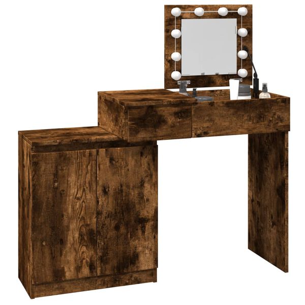 vidaXL Dressing Table with LED Smoked Oak 115x37x110.5 cm
