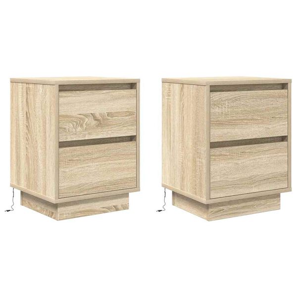 vidaXL Bedside Cabinets with LED Lights&nbsp;2 pcs Sonoma Oak 38x34x50 cm