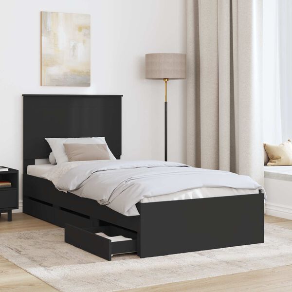 vidaXL Bed Frame with Drawer Black 75 x 190 cm Engineer Wood