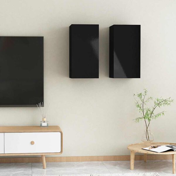 vidaXL TV Cabinets 2 pcs High Gloss Black 30.5x30x60 cm Engineered Wood