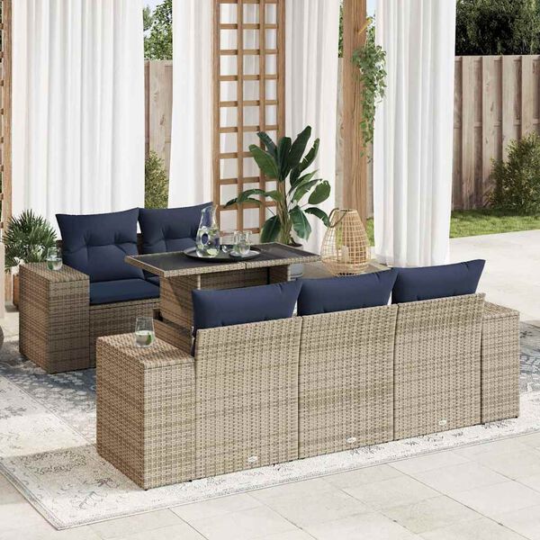 vidaXL 6 Piece Garden Sofa Set with Cushions Grey Poly Rattan Acacia