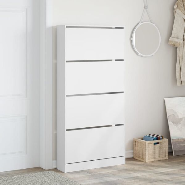 vidaXL Shoe Cabinet with 4 Flip-Drawers White 80x21x163.5 cm