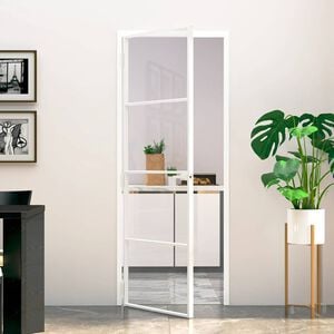 vidaXL Interior Door White 76x201,5 cm Tempered Glass&Aluminium Slim