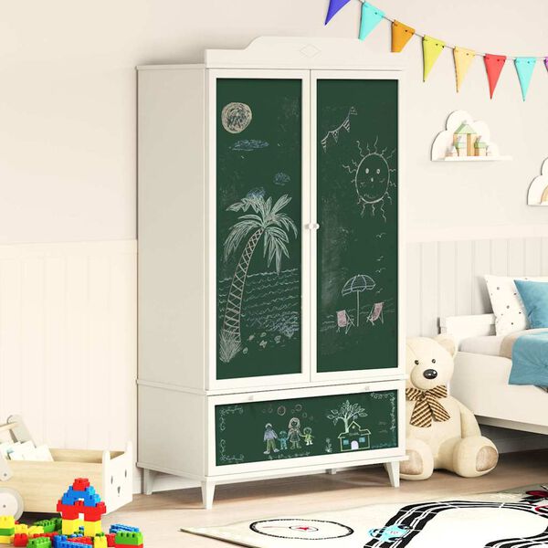 vidaXL Chalkboard Wardrobe with Drawer ROROS White 90 x 45 x 165 cm