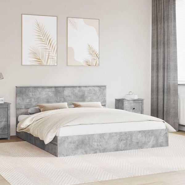 vidaXL Storage Bed Concrete Grey 200 x 200 cm Engineered Wood