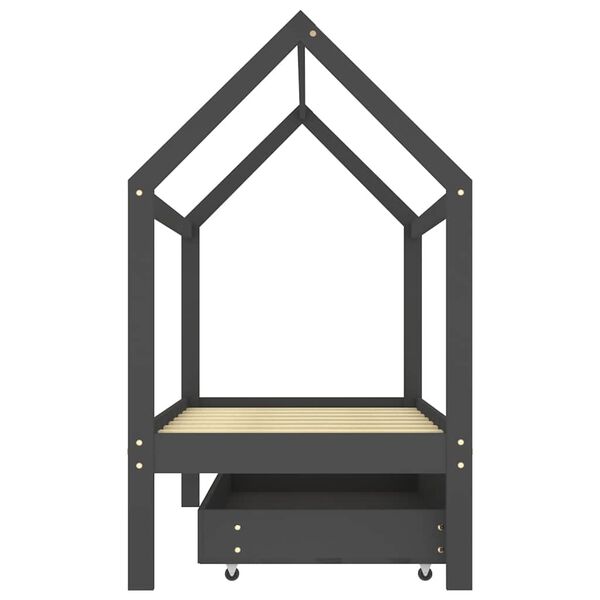 vidaXL Kids Bed Frame with a Drawer Dark Grey Solid Pine Wood 80x160cm