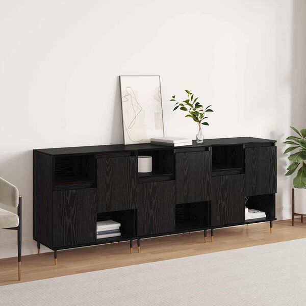 vidaXL Sideboards 3 pcs Black oak 180 x 35 x 70 cm Engineered wood