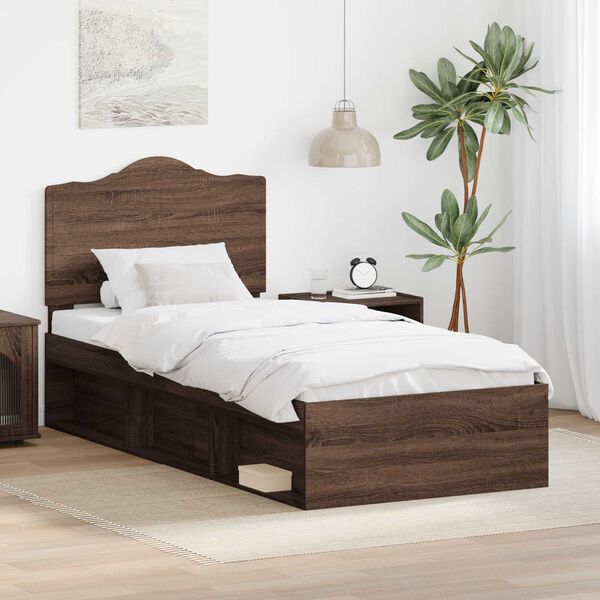 vidaXL Bed Frame with Headboard Brown Oak 100 x 200 cm Solid Pine Wood
