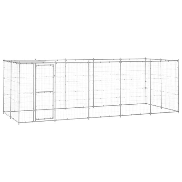 vidaXL Outdoor Dog Kennel Galvanised Steel with Roof 12.1 m&sup2;
