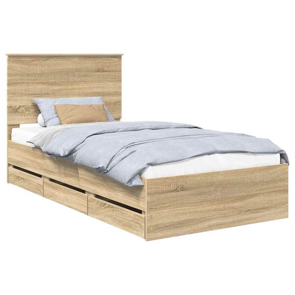 vidaXL Bed Frame with Drawer Sonoma Oak 100 x 200 cm Engineer Wood
