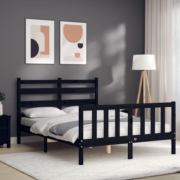 vidaXL Bed Frame without Mattress Black Double Solid Wood Pine
