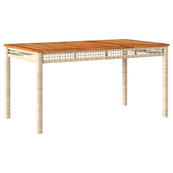 vidaXL Garden Table Beige 140x80x75 cm Poly Rattan Acacia Wood