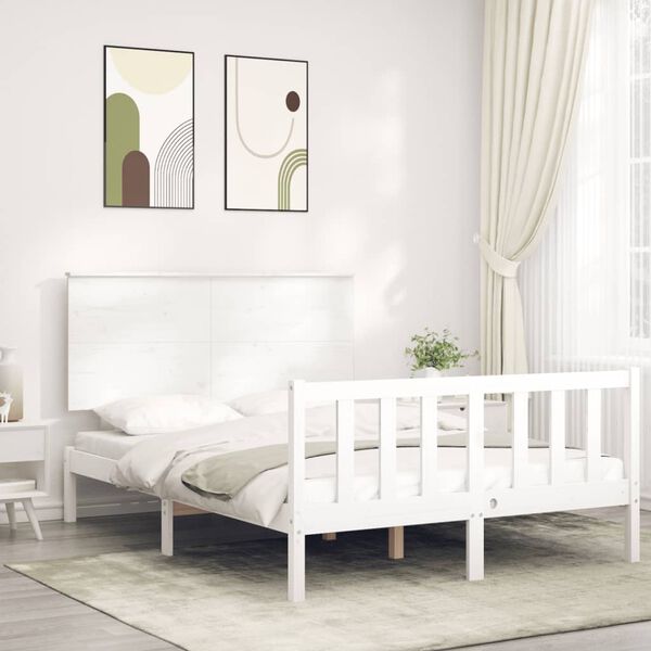 vidaXL Bed Frame without Mattress White Double Solid Wood Pine