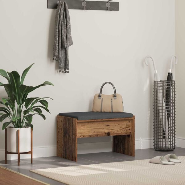 vidaXL Hall Bench with Cushion Old Wood 63 x 38 x 40 cm