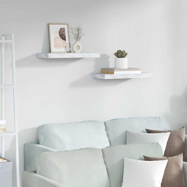 vidaXL Wall Shelf 2 pcs White Marble 50 x 23.5 x 4 cm Engineered Wood