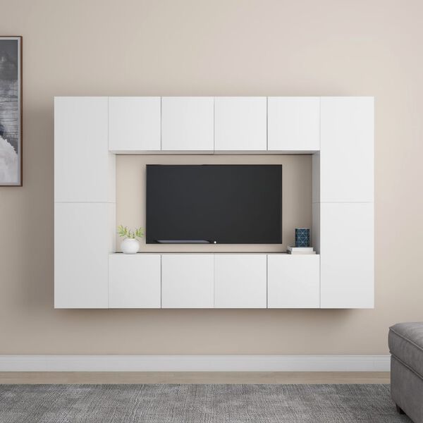 vidaXL 8 Piece TV Cabinet Set White Engineered Wood