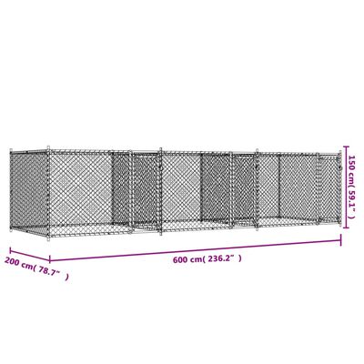 vidaXL Dog Cage with Doors Grey 6x2x1.5 m Galvanised Steel