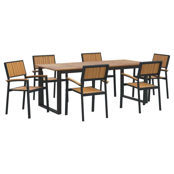 vidaXL Garden Dining Set 7 pcs Black Solid Acacia Wood
