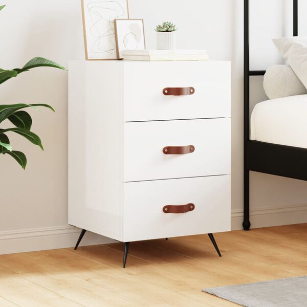 vidaXL Bedside Cabinet High Gloss White 40x40x66 cm Engineered Wood