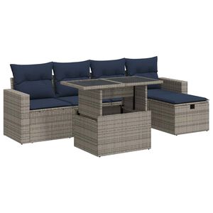vidaXL 6 Piece Garden Sofa Set with Cushions Grey Poly Rattan