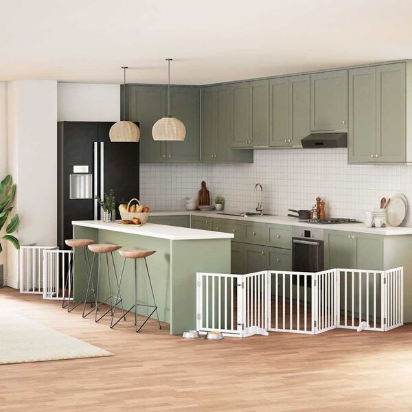 vidaXL Dog Gate with Door Foldable 15 Panels White 750 cm Poplar Wood