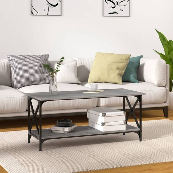 vidaXL Coffee Table Grey Sonoma 100x45x45 cm Engineered Wood and Iron