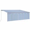 vidaXL Manual Awning with Solar LED 4.5 x 3 m Blue and White Stripe