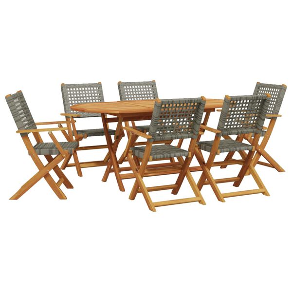 vidaXL 7 Piece Garden Dining Set Grey Poly Rattan and Solid Wood