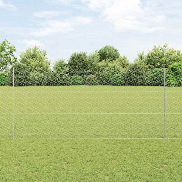 vidaXL Fence with Post Silver 1.4 x 50 m Steel