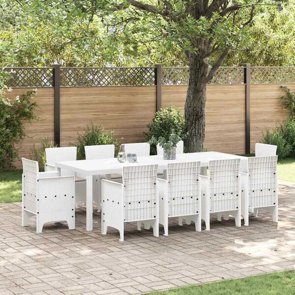 vidaXL Garden Dining Set 11 pcs White Polt rattan