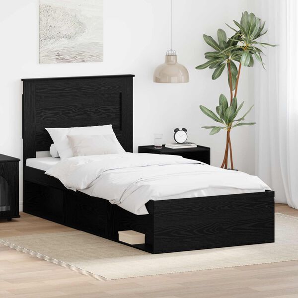 vidaXL Bed Frame with Headboard Black 90 x 190 cm Solid Pine Wood
