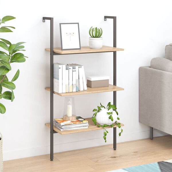 vidaXL 3-Tier Leaning Shelf Light Brown and Black 64x35x120.5 cm