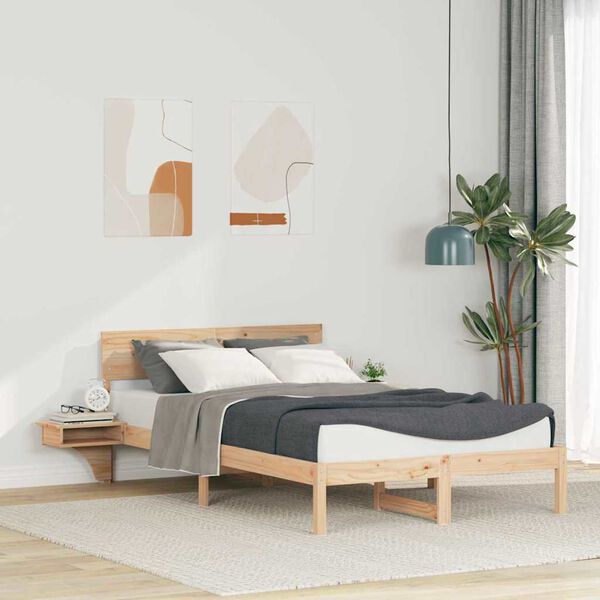 vidaXL Bed Frame with Headboard Brown 140 x 190 cm Solid Pine Wood