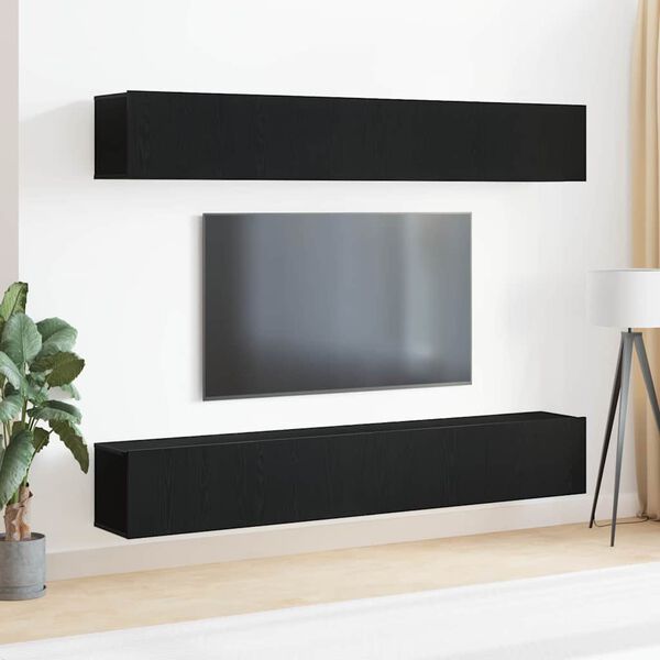 vidaXL TV Cabinet Set 4 pcs Black Oak 100 x 30 x 30 cm Engineered Wood