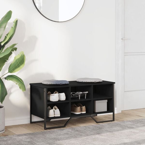 vidaXL Shoe Cabinet Black 90x38x45.5 cm Engineered Wood