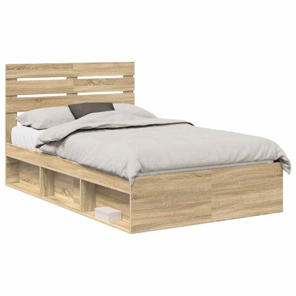 vidaXL Bed Frame Sonoma Oak 135 x 190 cm Solid Pine Wood