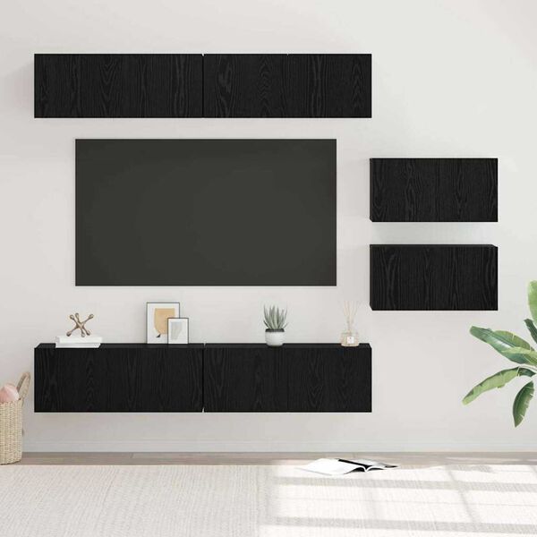 vidaXL TV Cabinet Set Wall-mounted 6 pcs Black Oak Engineered Wood