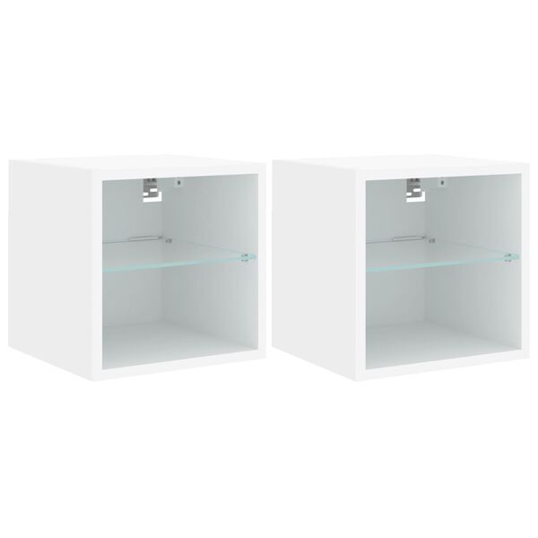 vidaXL TV Wall Cabinets with LED Lights 2 pcs White 30x28.5x30 cm