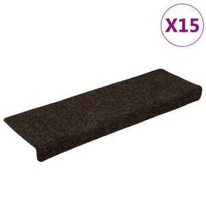 vidaXL Stair Mats Self-adhesive 15 pcs 65x21x4 cm Dark Brown Rectangular Edge