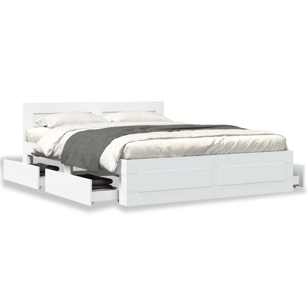 vidaXL Bed Frame with Headboard without Mattress White 150x200 cm King Size