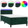 vidaXL Box Spring Bed with Mattress&LED Dark Green 100x200cm Velvet