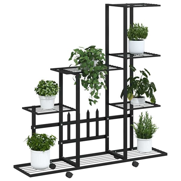 vidaXL Flower Stand with Wheel 94.5x25x92.5 cm Black Metal